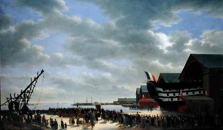 The Launch of 'Le Friedland' at Cherbourg, 4th April 1840 van Antoine Chazal