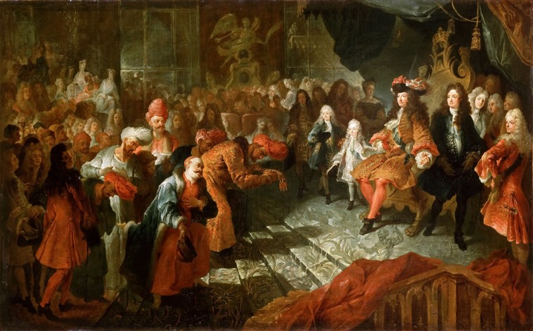 Louis XIV receiving the Persian Ambassador in the Galerie des Glaces at Versailles, 19th February 17 van Antoine Coypel