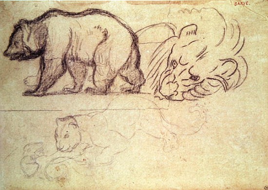 A bear walking, the head of a lion and a leopard attacking an animal van Antoine Louis Barye