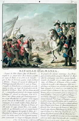 Battle of Almansa, 25th April 1707, engraved by Jean Baptiste Morret (fl.1790-1820), 1787 (colour li van Antoine Louis Francois Sergent-Marceau