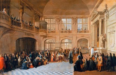 Louis XIV receiving the oath of the Marquis De Dangeau, Grand Master of the Order of Saint Lazare in