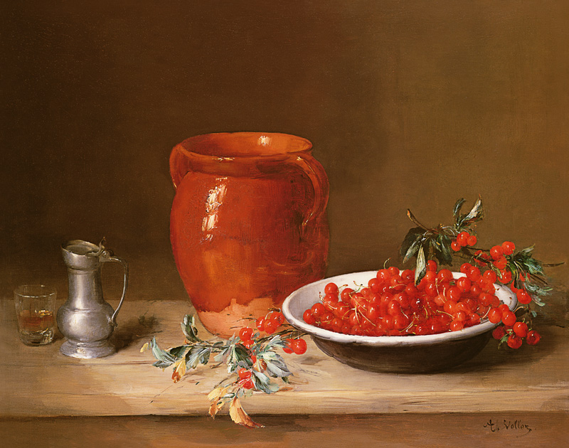 Still life of cherries in a bowl van Antoine Vollon