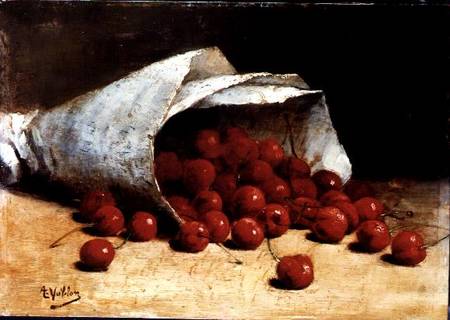 A spilled bag of cherries van Antoine Vollon