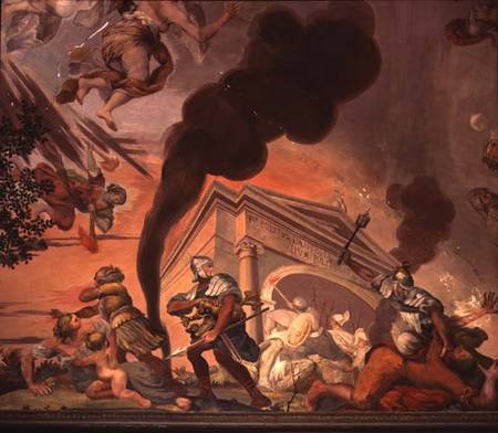 The Triumph of Peace Over War, detail of soldiers looting a temple, from the ceiling of the main hal van Anton Agelo Bonifazi