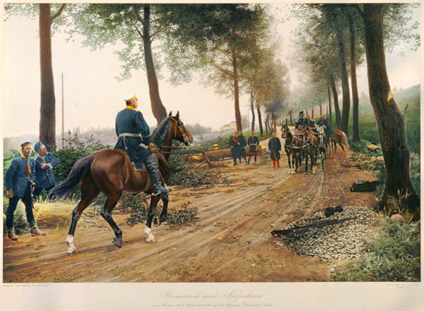 Bismarck and Napoleon meeting at the Chaussee von Donchery on the 2nd September 1870 van Anton Alexander von Werner