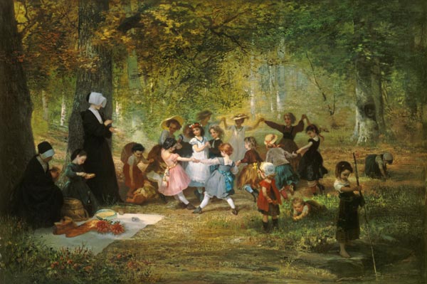 Spielende Kinder im Wald van Anton Dieffenbach