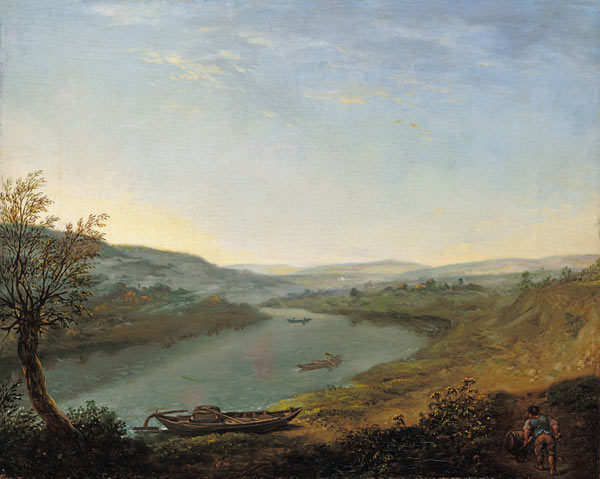 Die Elbe bei Blasewitz oberhalb Dresdens am Morgen van Anton Graff