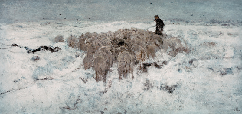 Flock of Sheep in the Snow van Anton Mauve
