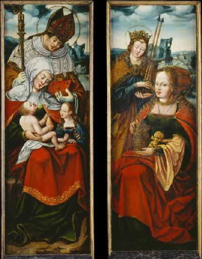 Left and Right Wing of an Altarpiece with St Anne with the Virgin and Child on her Lap, a Holy Bisho