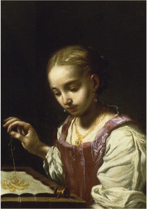 Girl Sewing van Antonio Amorosi