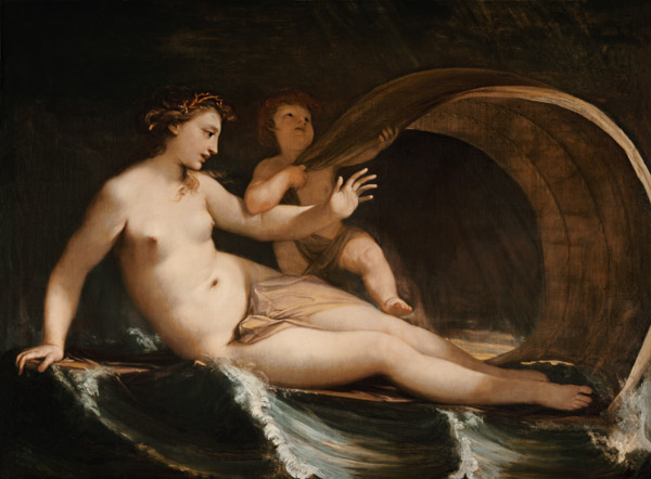 Venus und Amor, auf dem Meere fahrend van Antonio Bellucci