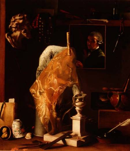 Still life of Objects with Self Portrait van Antonio Cioci or Ciocchi