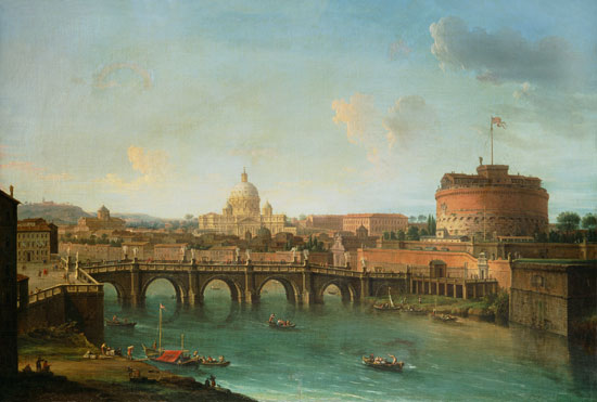 Ansicht von Rom mit dem Tiber, der Engelsburg und St. Peter van Antonio Joli