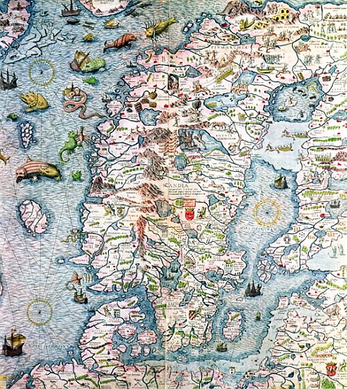 Scandinavia, detail from the Carta Marina da Olaus Magnus van Antonio Lafreri
