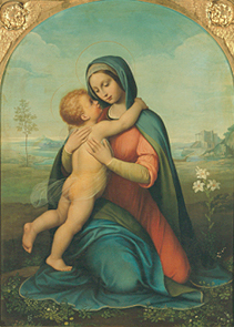 Madonna del Bacio (mit Lilien) van Antonio Marini