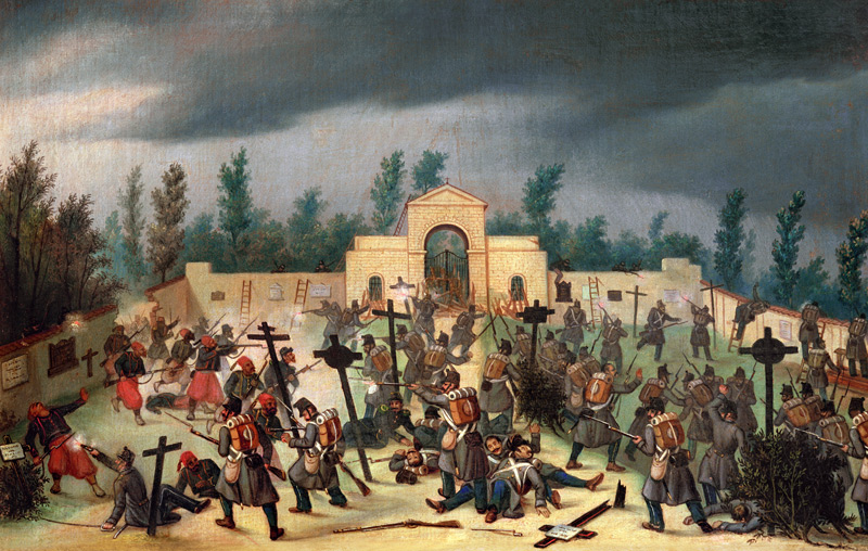Scene from the Battle of Solferino: Fighting in the Cemetery van Antonio Spandri