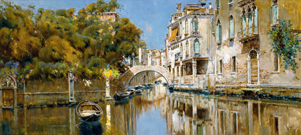 A Sunlit Canal, Venice van Antonio María De Reyna Manescau