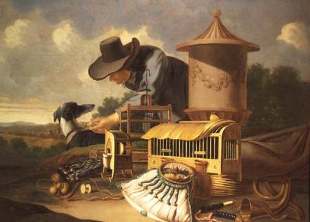 A Birdcatcher and His Dog van Antonius Leemans