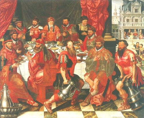 Festmahl (der Ratsmitglieder von Brügge ?/ Gastmahl des Königs Ahasver bzw. Aartaxerxes van Antoon Claeissens