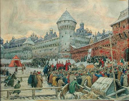 Ancient Moscow, departure after a fisticuffs van Apollinari Mikhailovich Vasnetsov