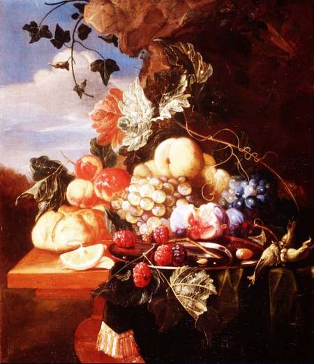 Still life with fruit and flowers van Arie de Vois