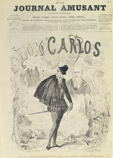 Front page of ''Le Journal Amusant'', with a caricature of Don Carlos, from the opera ''Don Carlos'' van Arjou Henri Darfou