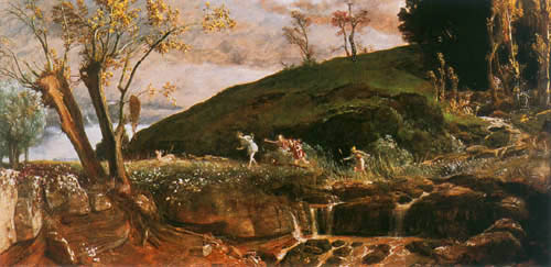 Landschaft mit Jagdzug der Diana van Arnold Böcklin