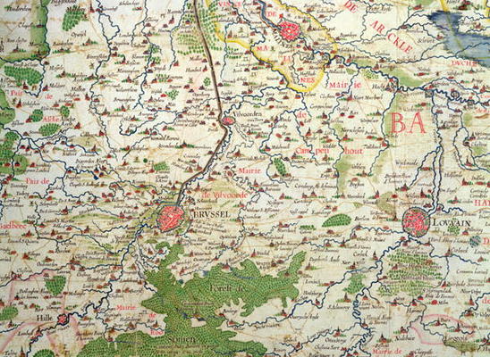 Map of Belgium at the time of the Thirty Years War (1618-48), from the 'Theatre des guerres entre le van Arnold Florent van Langren