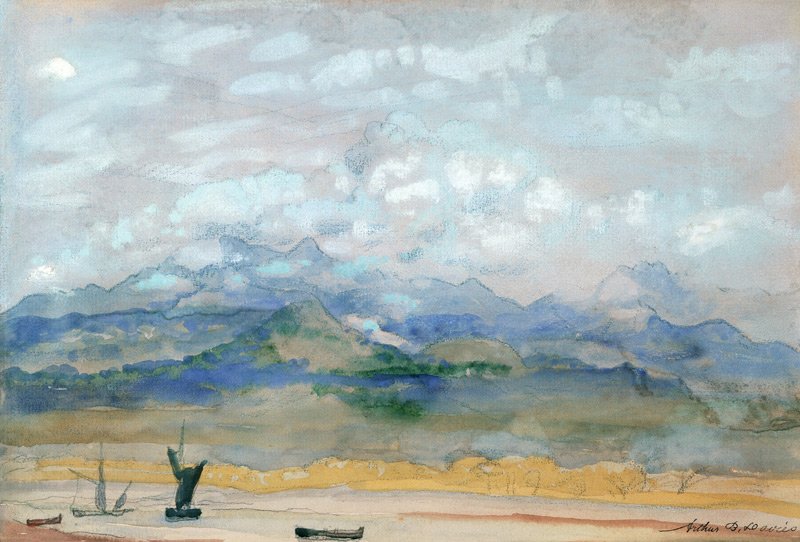 A Romantic Landscape (w/c, gouache and pencil on van Arthur Bowen Davies