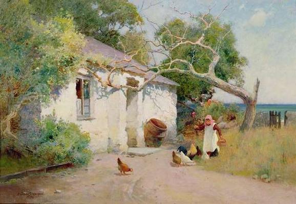 Feeding the Hens, 1894 (oil) van Arthur Claude Strachan
