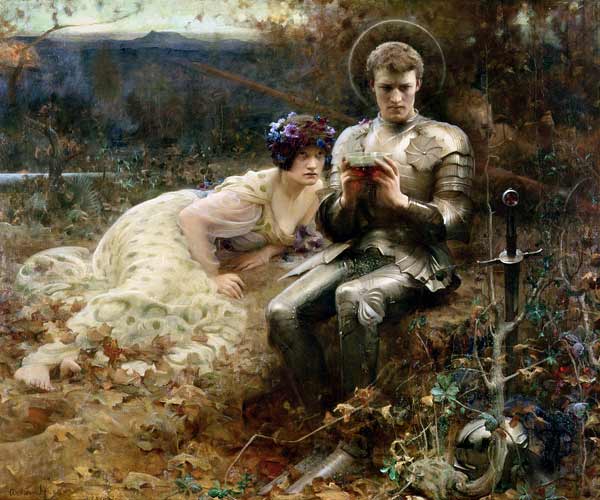The Temptation of Sir Percival, 1894 (oil on canvas) van Arthur Hacker