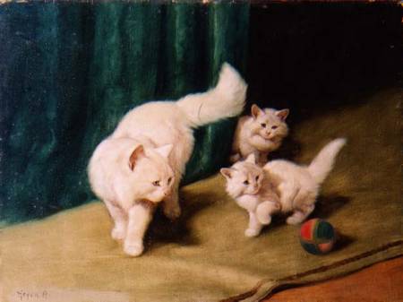 White Persian Cat with Two Kittens van Arthur Heyer