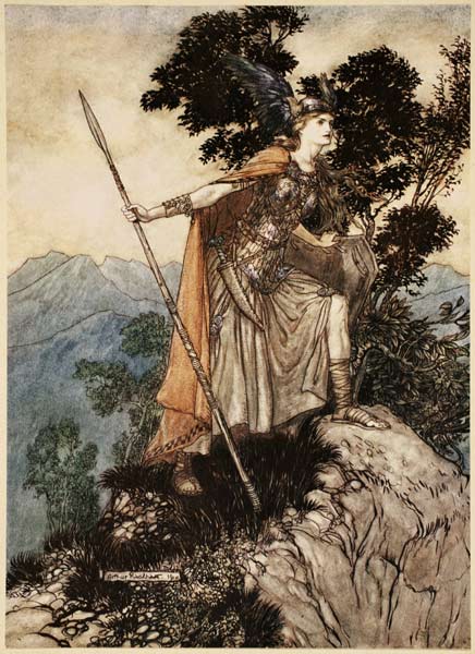 Brunhilde. Illustration for "The Rhinegold and The Valkyrie" by Richard Wagner van Arthur Rackham