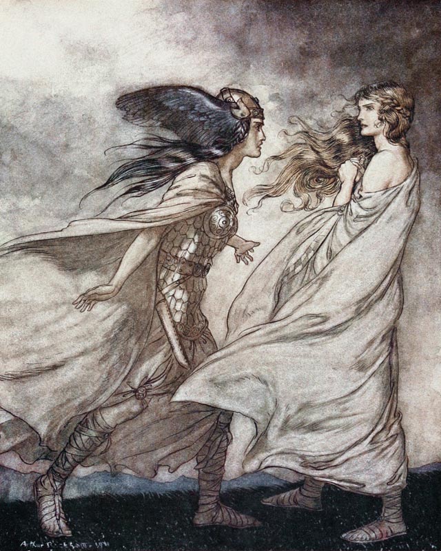 The ring upon thy hand. Illustration for "Siegfried and The Twilight of the Gods" by Richard Wagner van Arthur Rackham