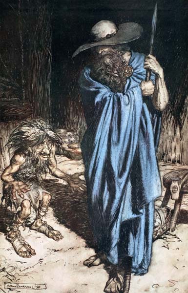 Mime and the Wanderer. Illustration for "Siegfried and The Twilight of the Gods" by Richard Wagner van Arthur Rackham
