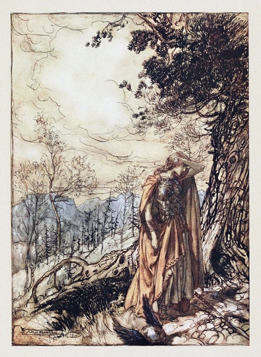 Brünnhilde. Illustration for "The Rhinegold and The Valkyrie" by Richard Wagner van Arthur Rackham