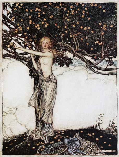 Freia, the fair one. Illustration for "The Rhinegold and The Valkyrie" by Richard Wagner van Arthur Rackham