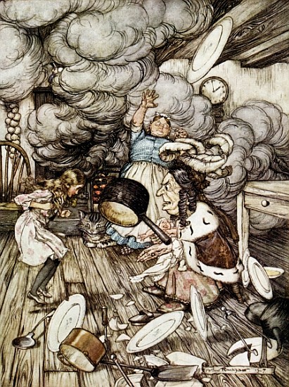 In the Duchess''s Kitchen, illustration to ''Alice''s Adventures in Wonderland'' Lewis Carroll (1832 van Arthur Rackham