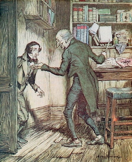 Scrooge and Bob Cratchit, from Dickens'' ''A Christmas Carol'' van Arthur Rackham