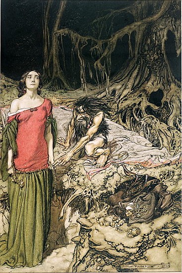 The Wooing of Grimhilde, the mother of Hagen from ''Siegfried and The Twilight of the Gods'' Richard van Arthur Rackham