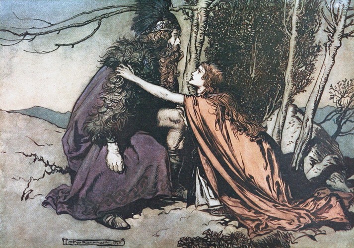Father! Father! Tell me what ails thee? Illustration for "The Rhinegold and The Valkyrie" by Richard van Arthur Rackham