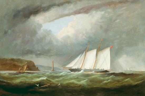 Schooner Yacht 'Esmeralda' in Alderney Roads off Cap le Hague van Arthur Wellington Fowles