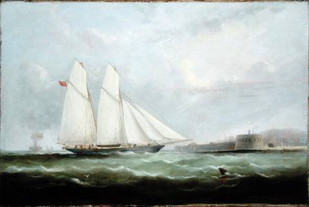 Schooner Yacht 'Esmeralda' Approaching Cherbourg van Arthur Wellington Fowles