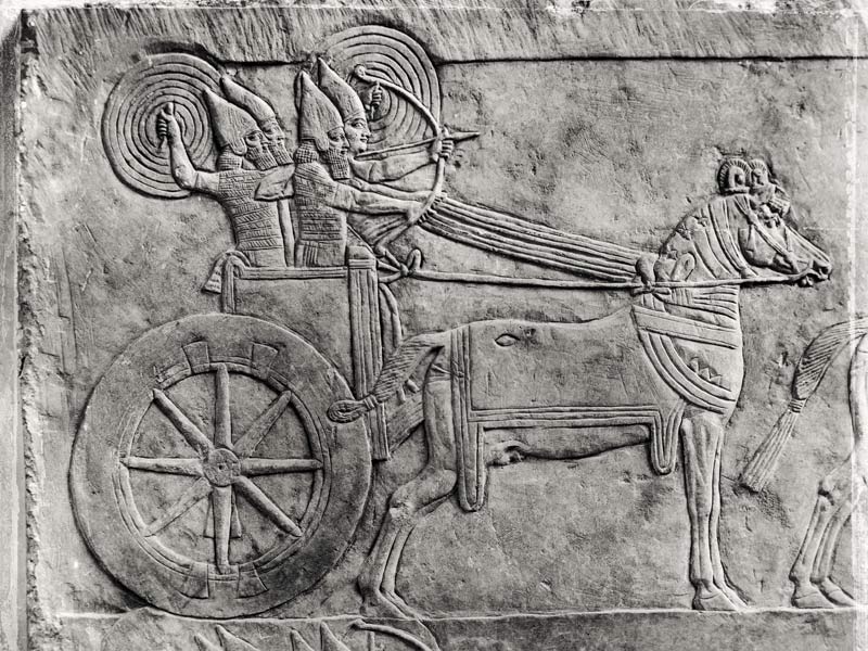 Fragment of a relief depicting the Assyrian army in battle, from the Palace of Ashurbanipal in Ninev van Assyrian