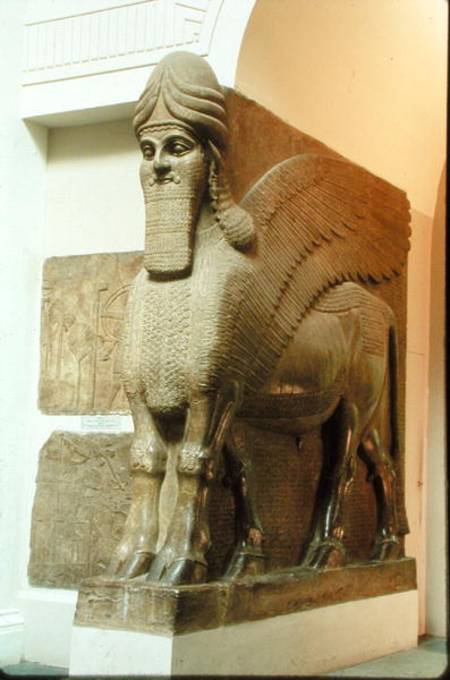 Colossal statue of a winged human-headed bull from the North-West Palace of Ashurbanipal II, Nimrud, van Assyrian