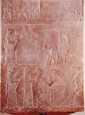 Relief depicting the chariot of King Assurbanipal (669-626 BC) from the Palace of Assurbanipal in Ni
