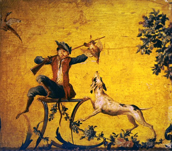 Monkey hunter and hunting dog (painted wood) van (attr. to) Christophe Huet