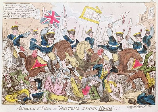 Massacre at St. Peter''s, or ''Britons Strike Home'', pub.  By Thomas Tegg, 1819(b&w photo) van (attr. to) George Cruikshank