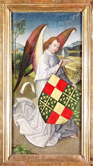 Angel holding a shield emblazoned with the heraldic arms of the de Chaugy and Montagu arms, 1460-66 van (attr. to) Rogier van der Weyden