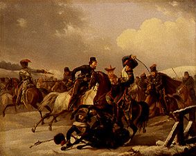 Kosaken überfallen eine französische Einheit. van August Joseph Desarnod d.Ä.